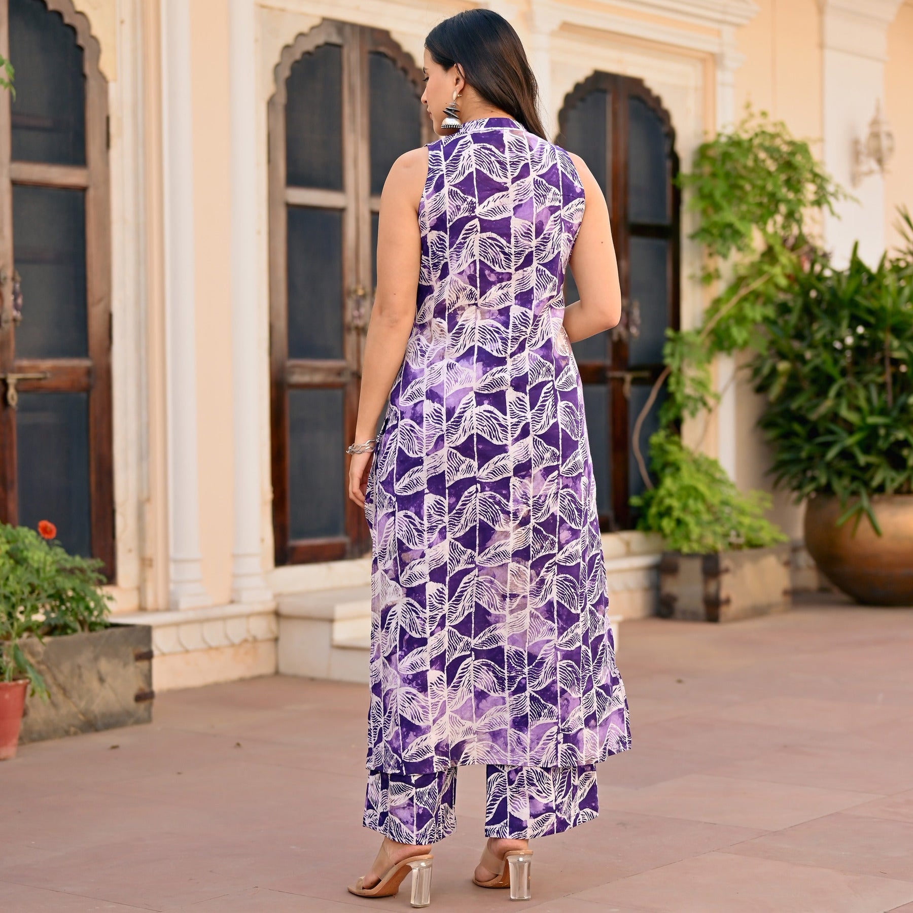 purple cotton printed kurta set