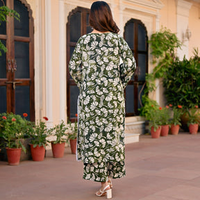 green cotton printed kurta set