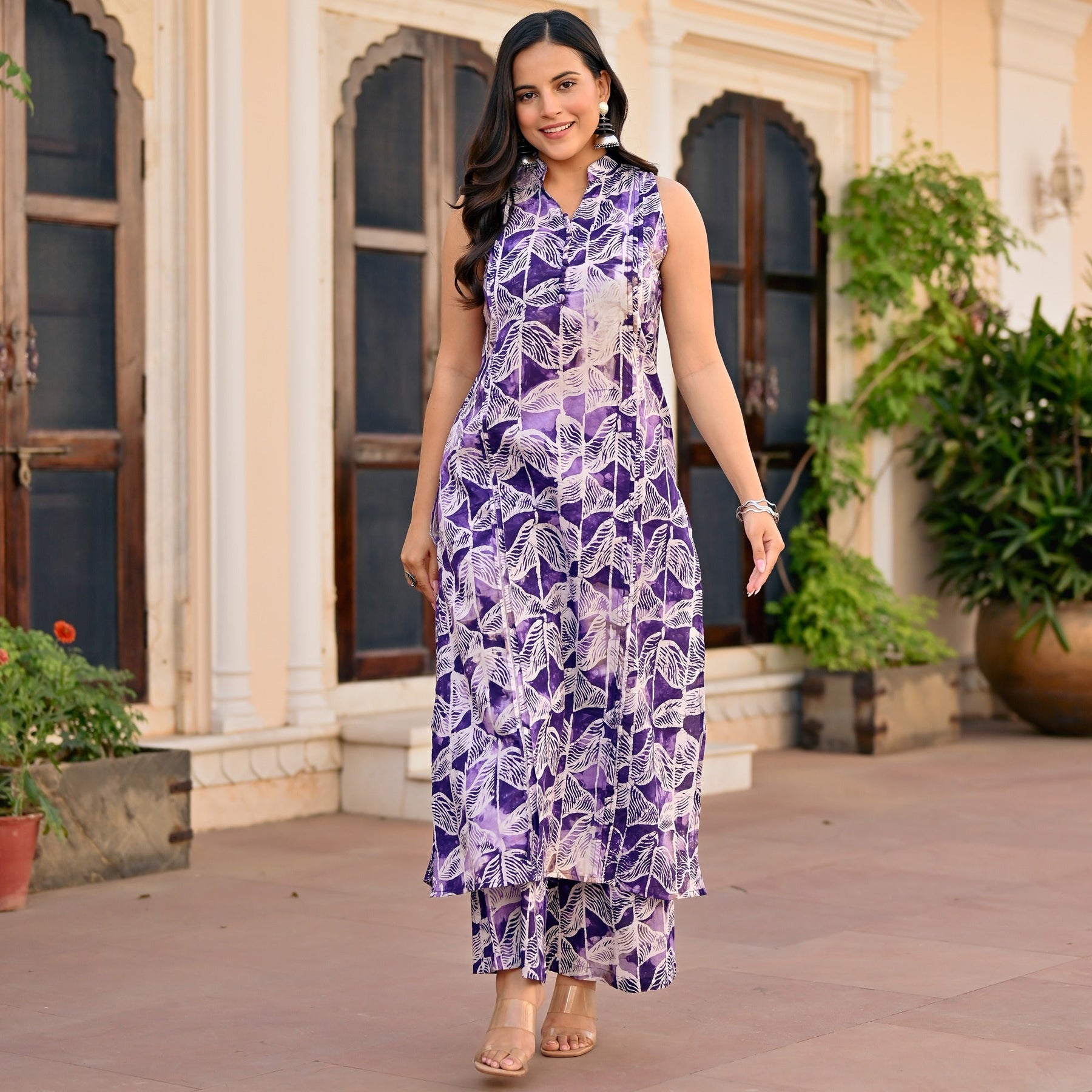 purple cotton printed kurta set