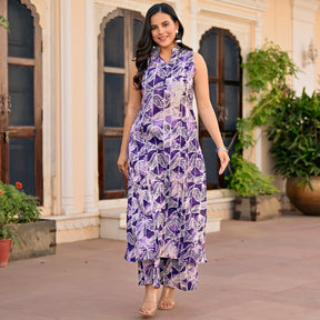 purple cotton printed kurta set