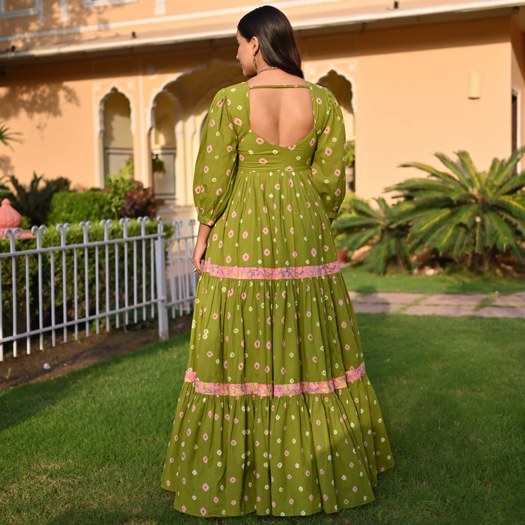 Green Tiedye Handblock Cotton Dress