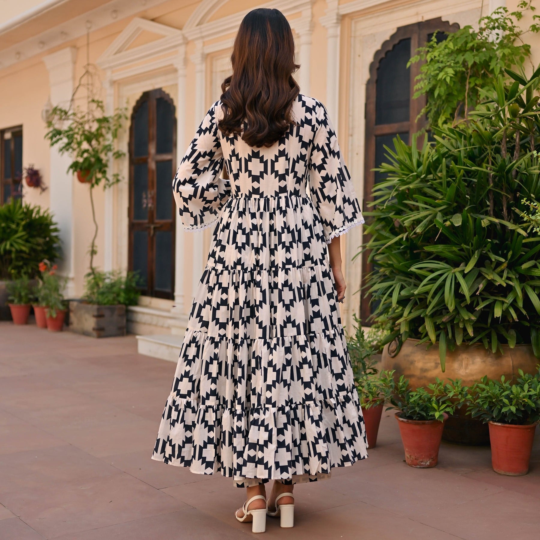 Black Geometric Printed Anarkali Set