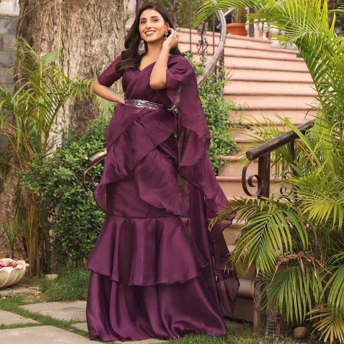 PURPLE RUFFLE SAREE