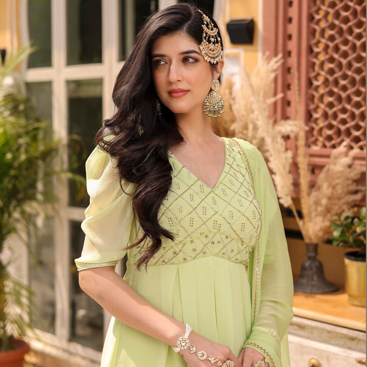 LIME GREEN PEPLUM GHARARA SET