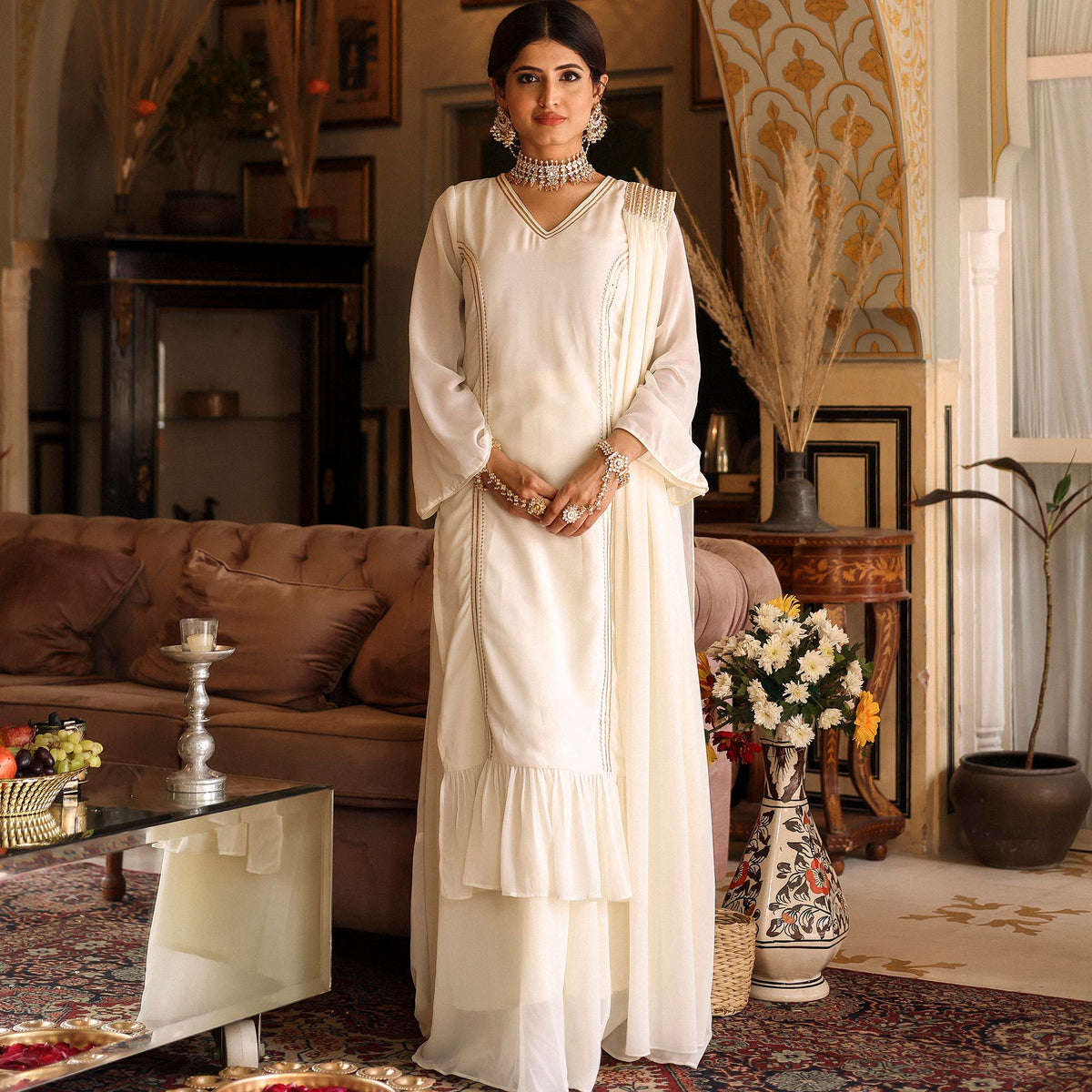 OFF WHITE KURTA SHARARA SET