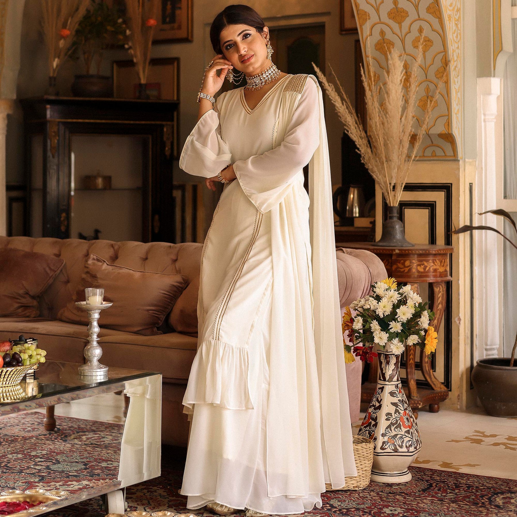 OFF WHITE KURTA SHARARA SET