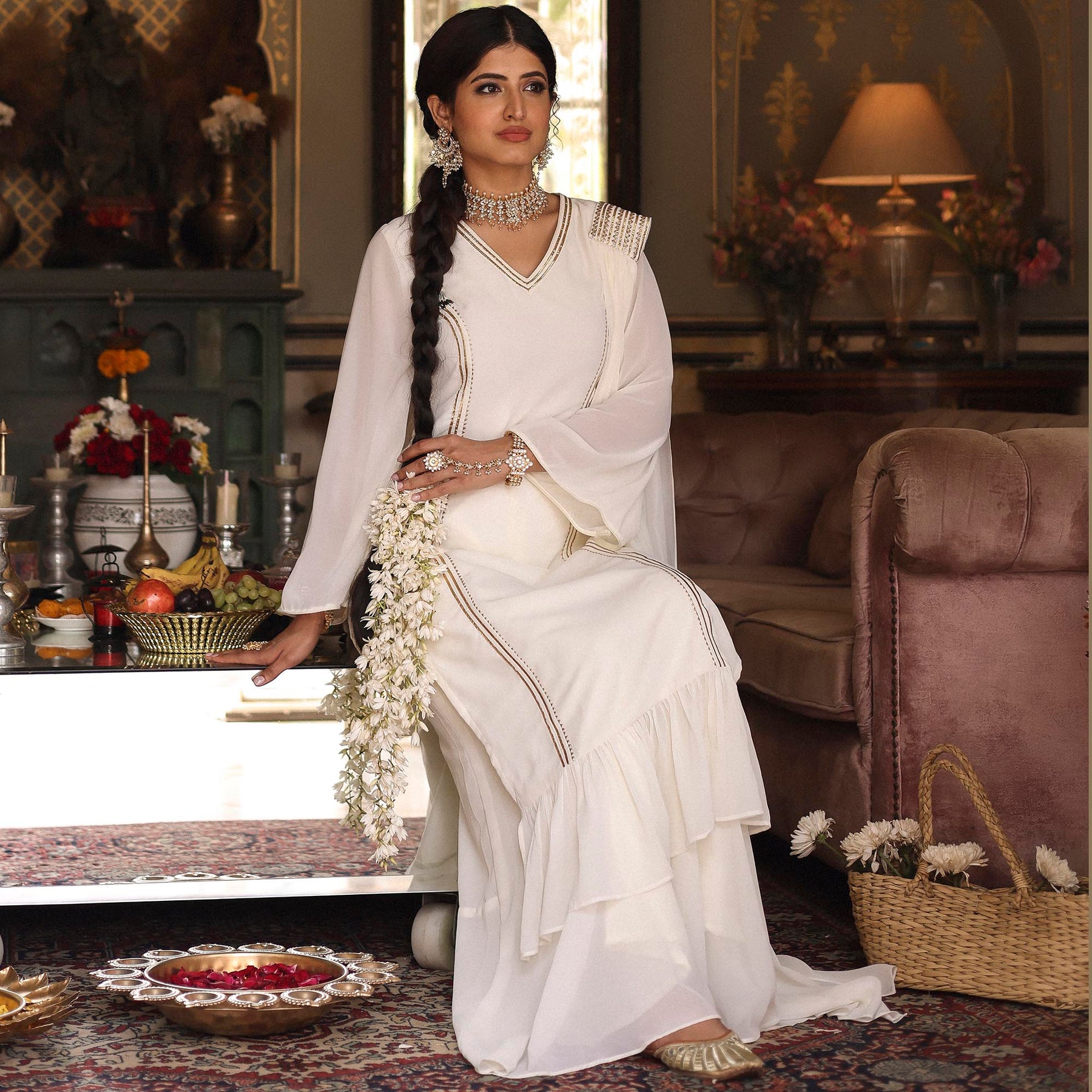 OFF WHITE KURTA SHARARA SET