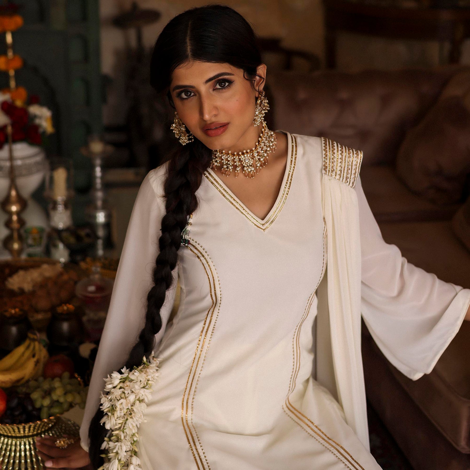 OFF WHITE KURTA SHARARA SET