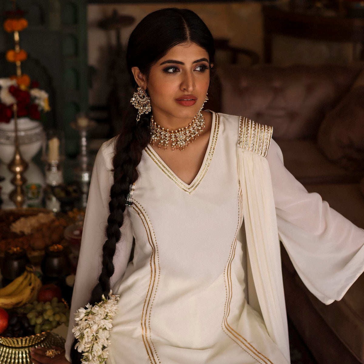 OFF WHITE KURTA SHARARA SET