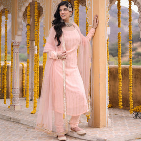 PEACH STRAIGHT KURTA SET