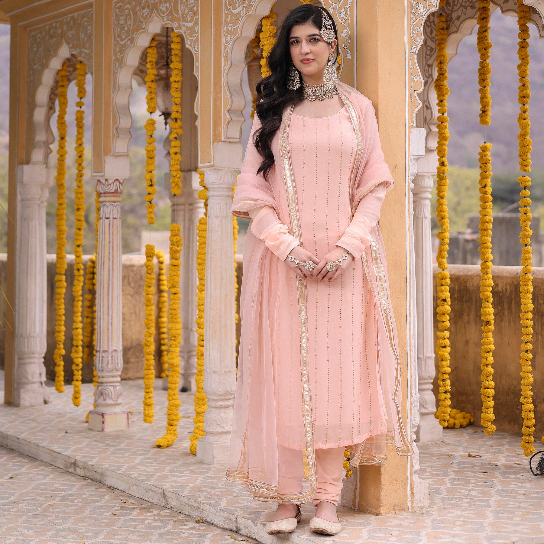 PEACH STRAIGHT KURTA SET