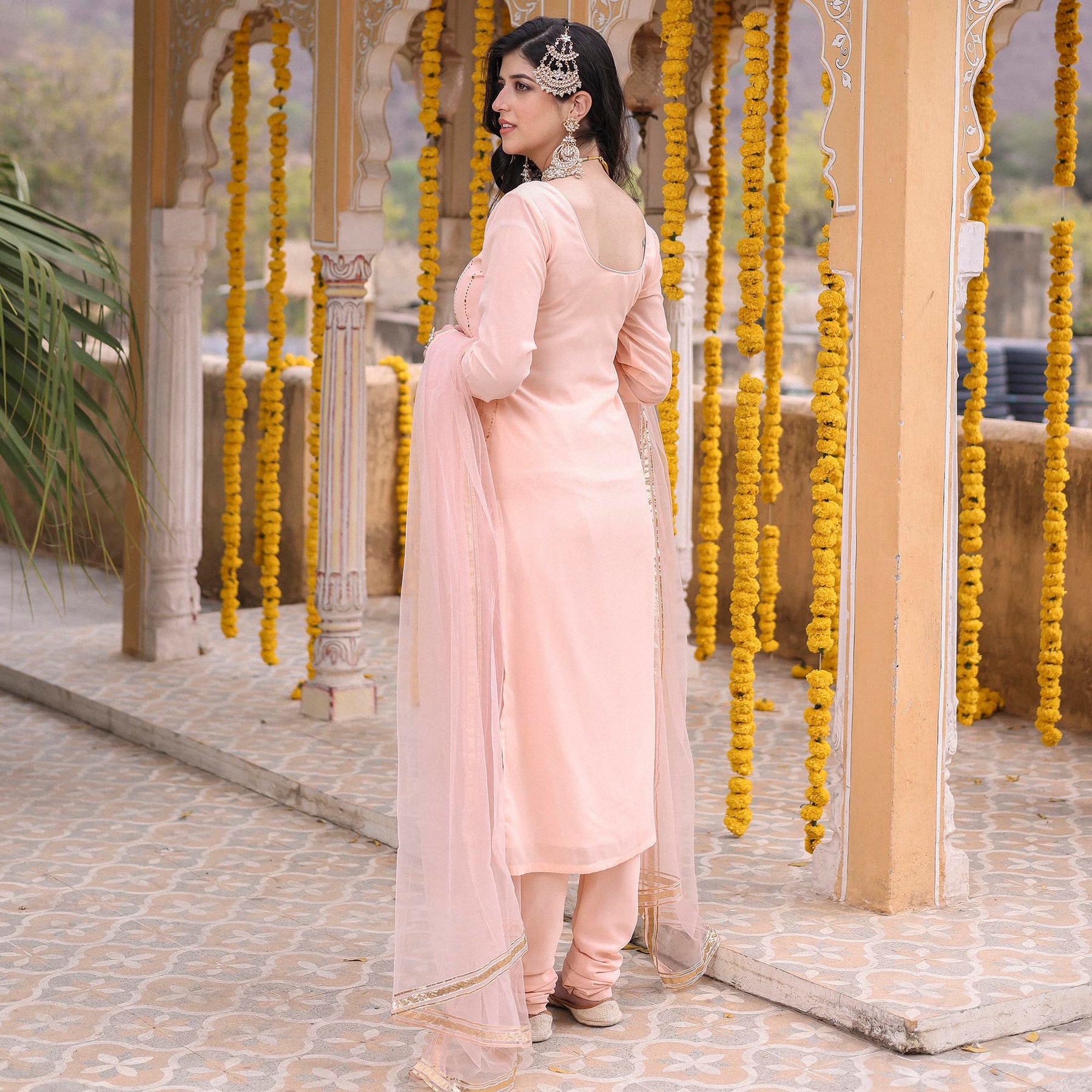 PEACH STRAIGHT KURTA SET