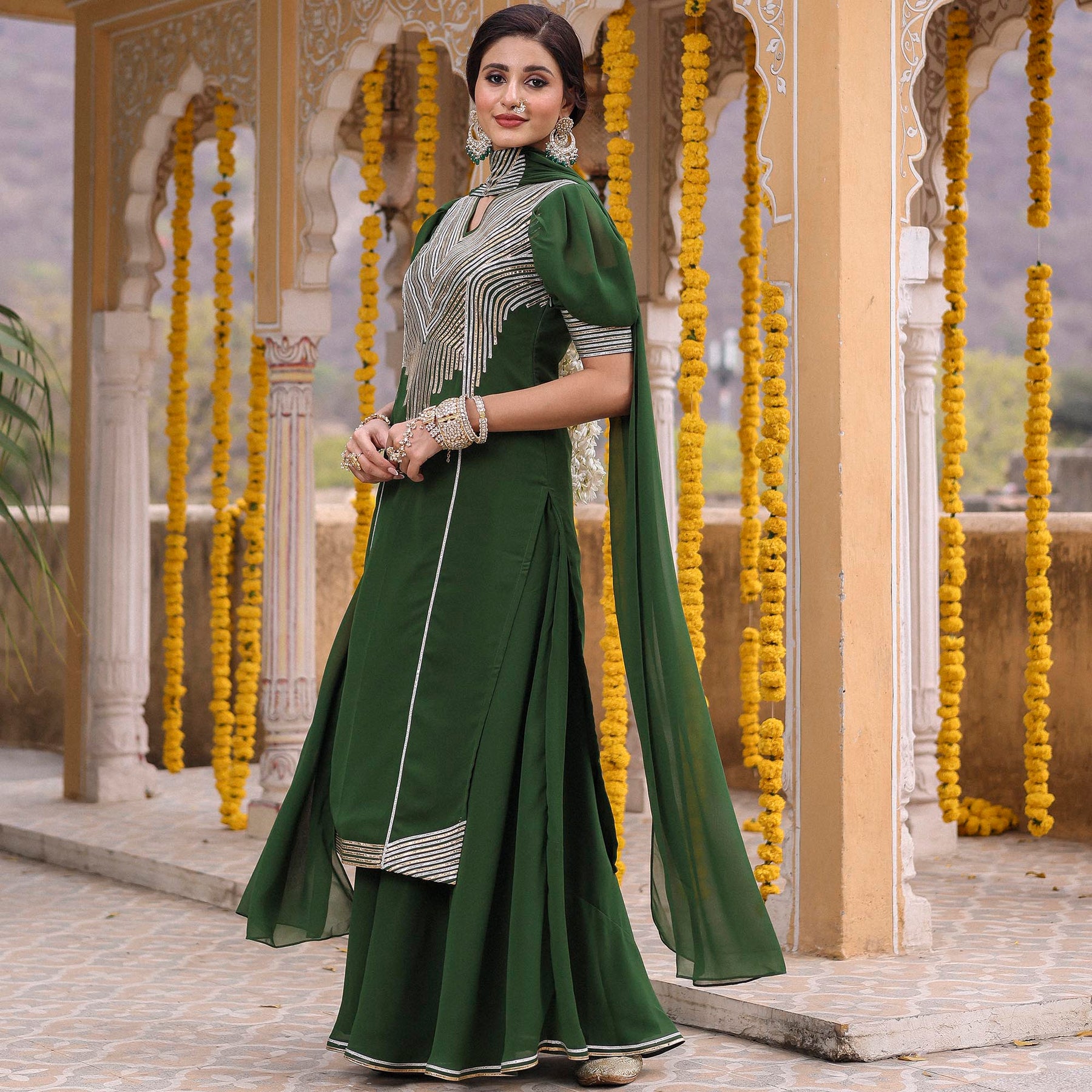 HINA GREEN KURTA SHARARA SET