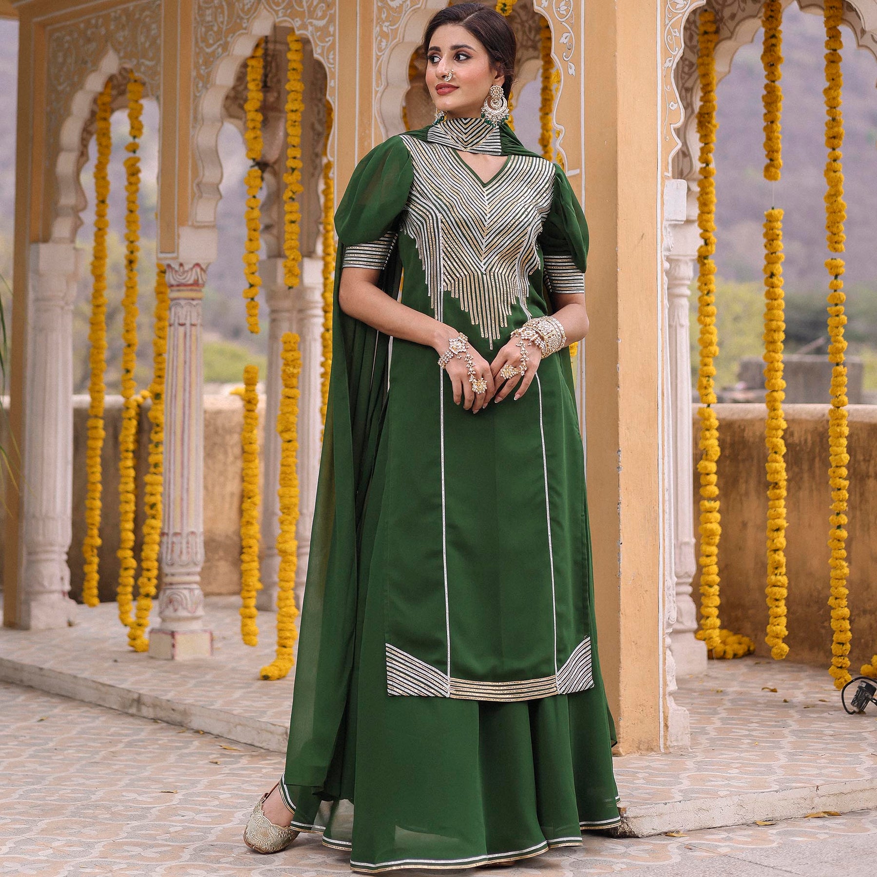 HINA GREEN KURTA SHARARA SET