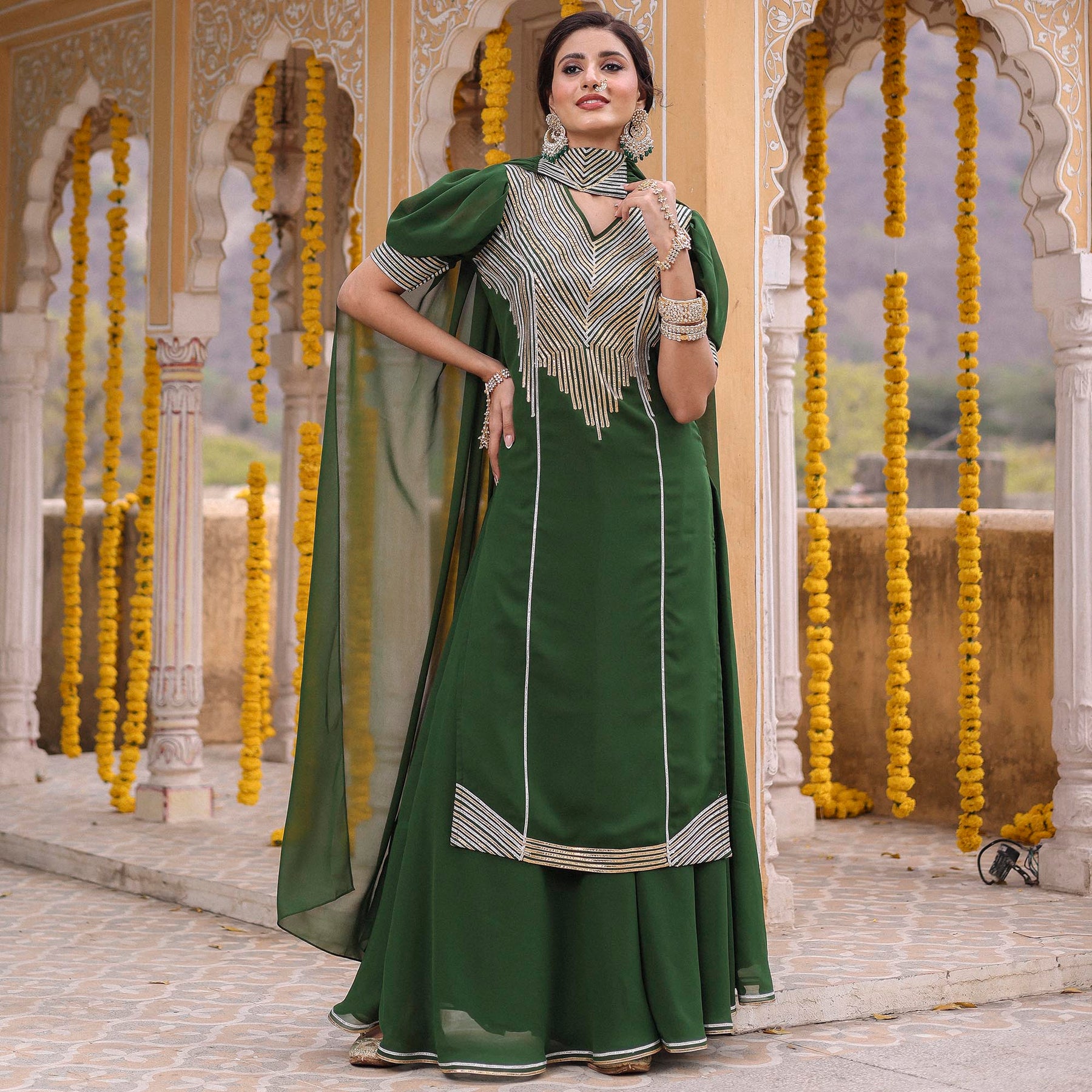 HINA GREEN KURTA SHARARA SET