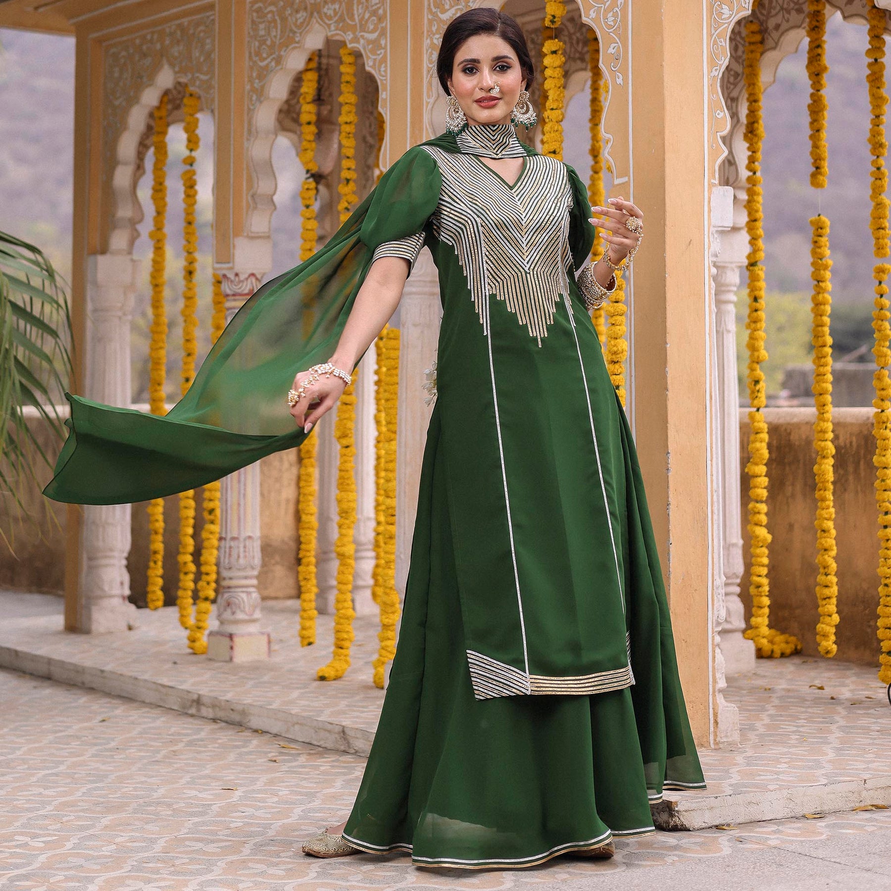 HINA GREEN KURTA SHARARA SET