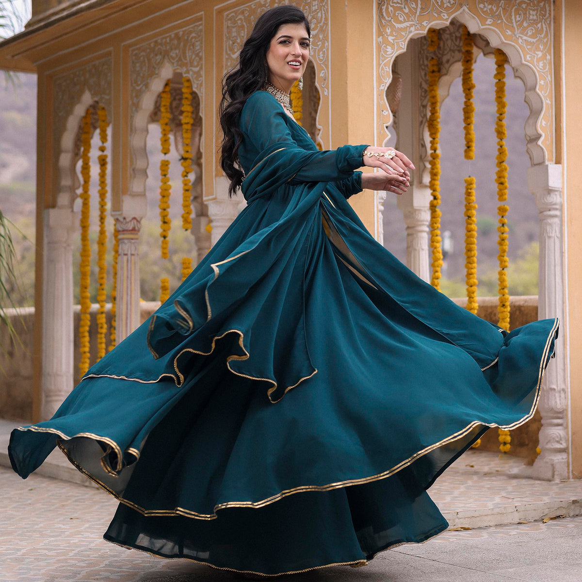 TEAL GREEN ANARKALI SET