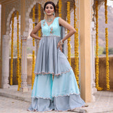 BLUE GREY GHARARA SET