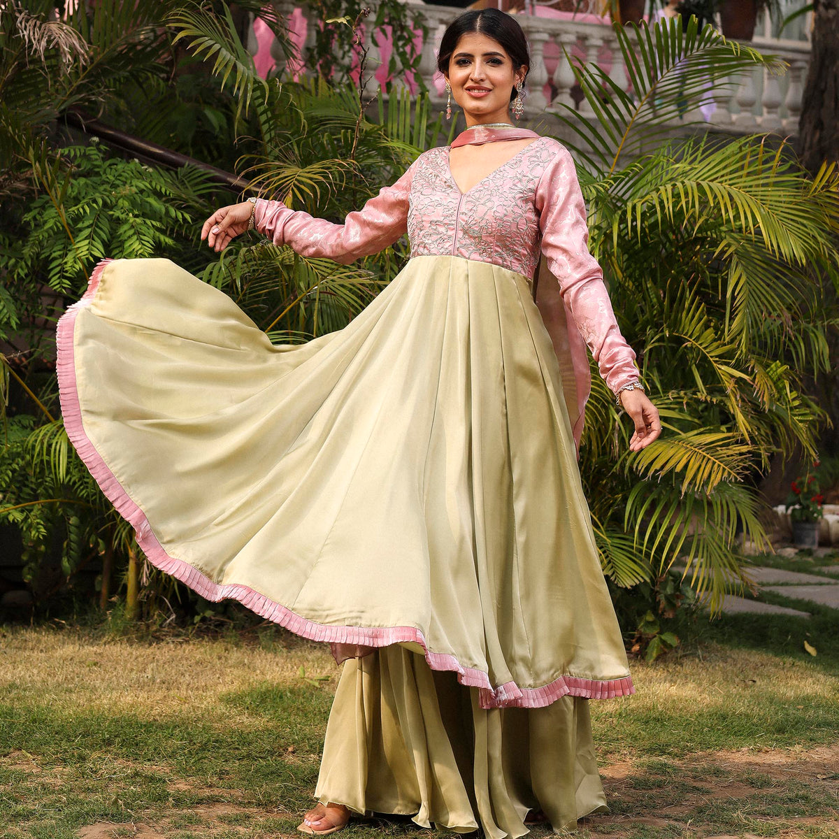 PINK DABKA ANARKALI SET