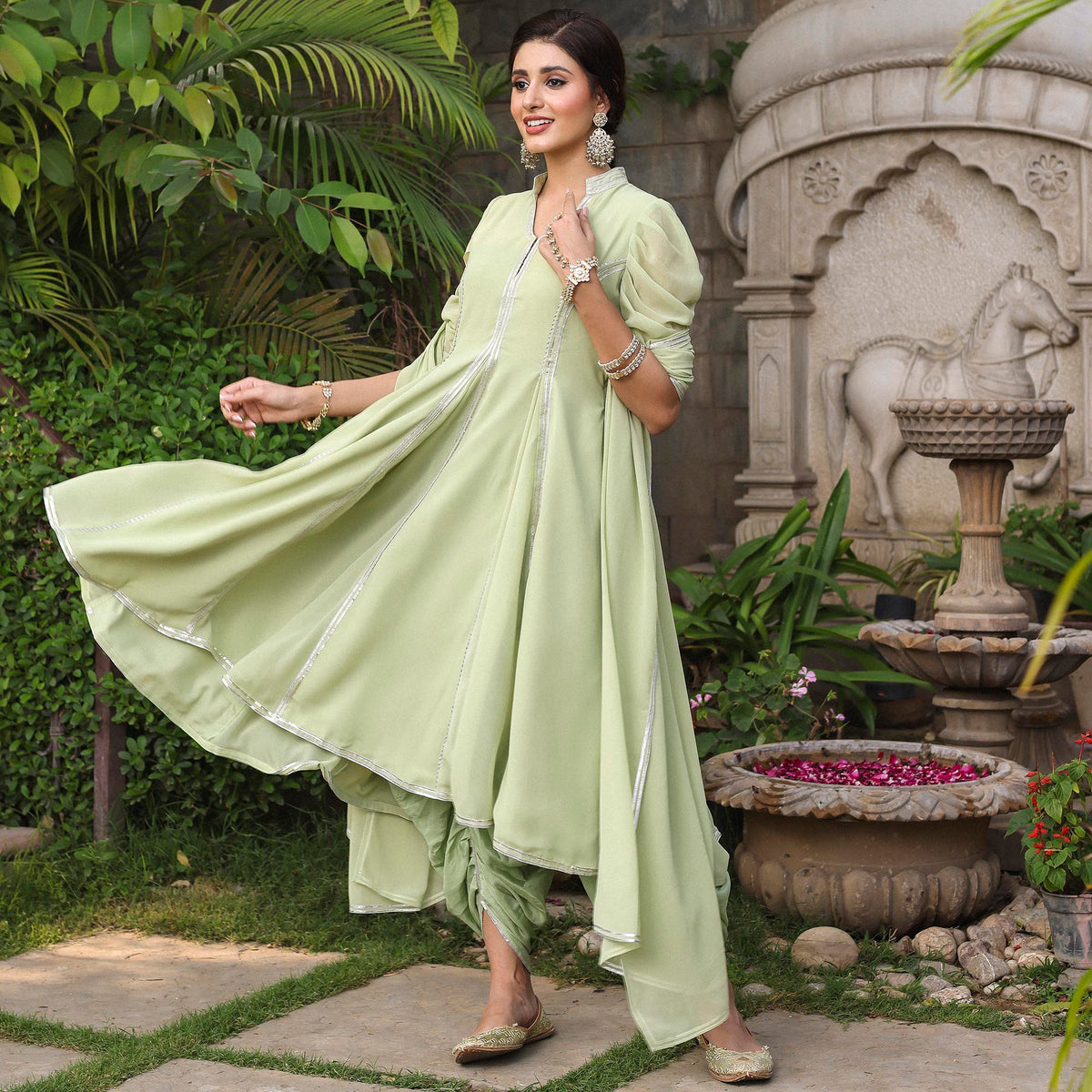 PISTA GREEN KURTA DHOTI SET