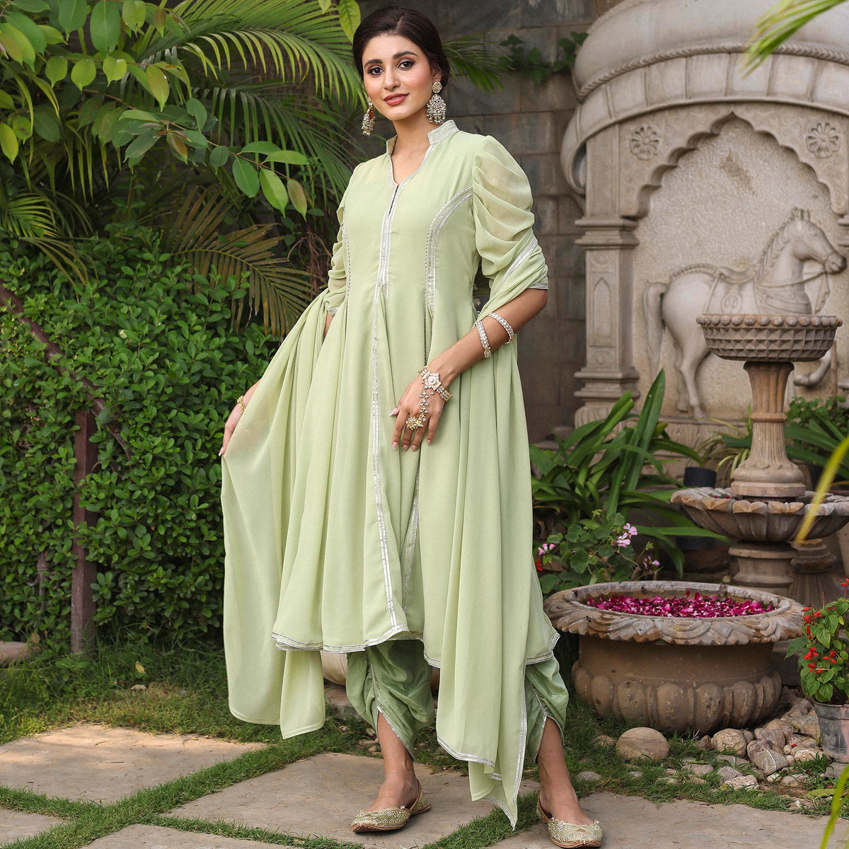 PISTA GREEN KURTA DHOTI SET