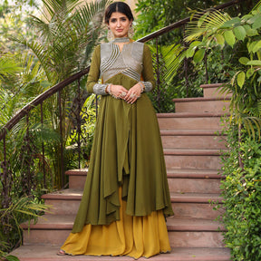 OLIVE GREEN ANARKALI PALAZZO SET