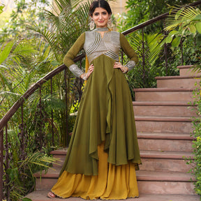 OLIVE GREEN ANARKALI PALAZZO SET