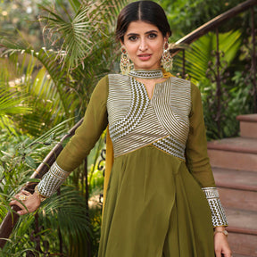 OLIVE GREEN ANARKALI PALAZZO SET