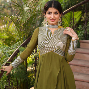 OLIVE GREEN ANARKALI PALAZZO SET