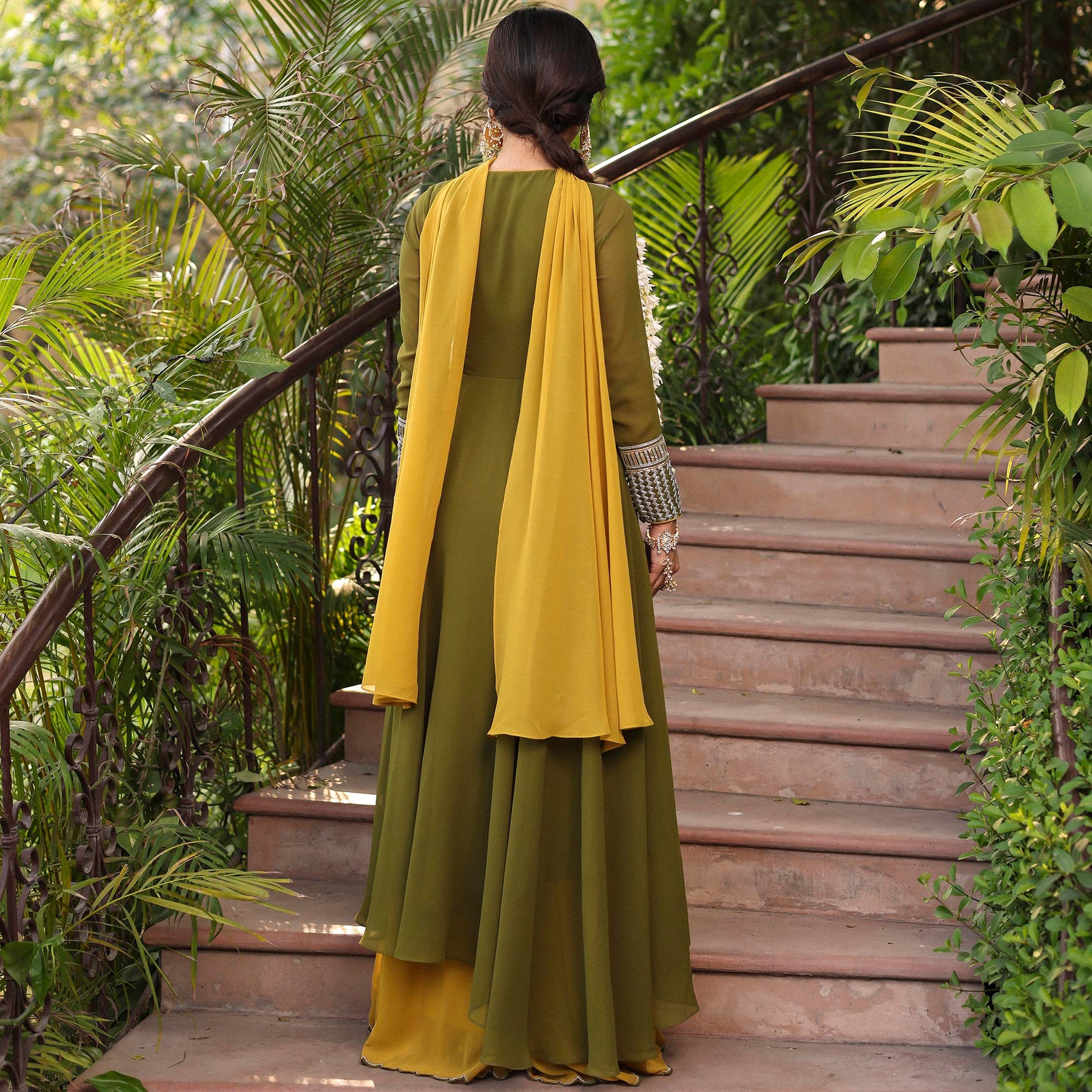 OLIVE GREEN ANARKALI PALAZZO SET