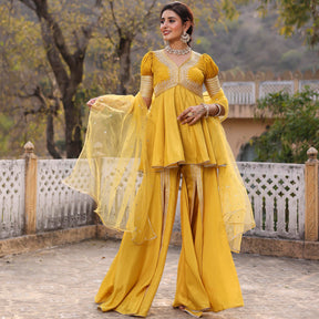 MUSTARD PEPLUM GHARARA SET