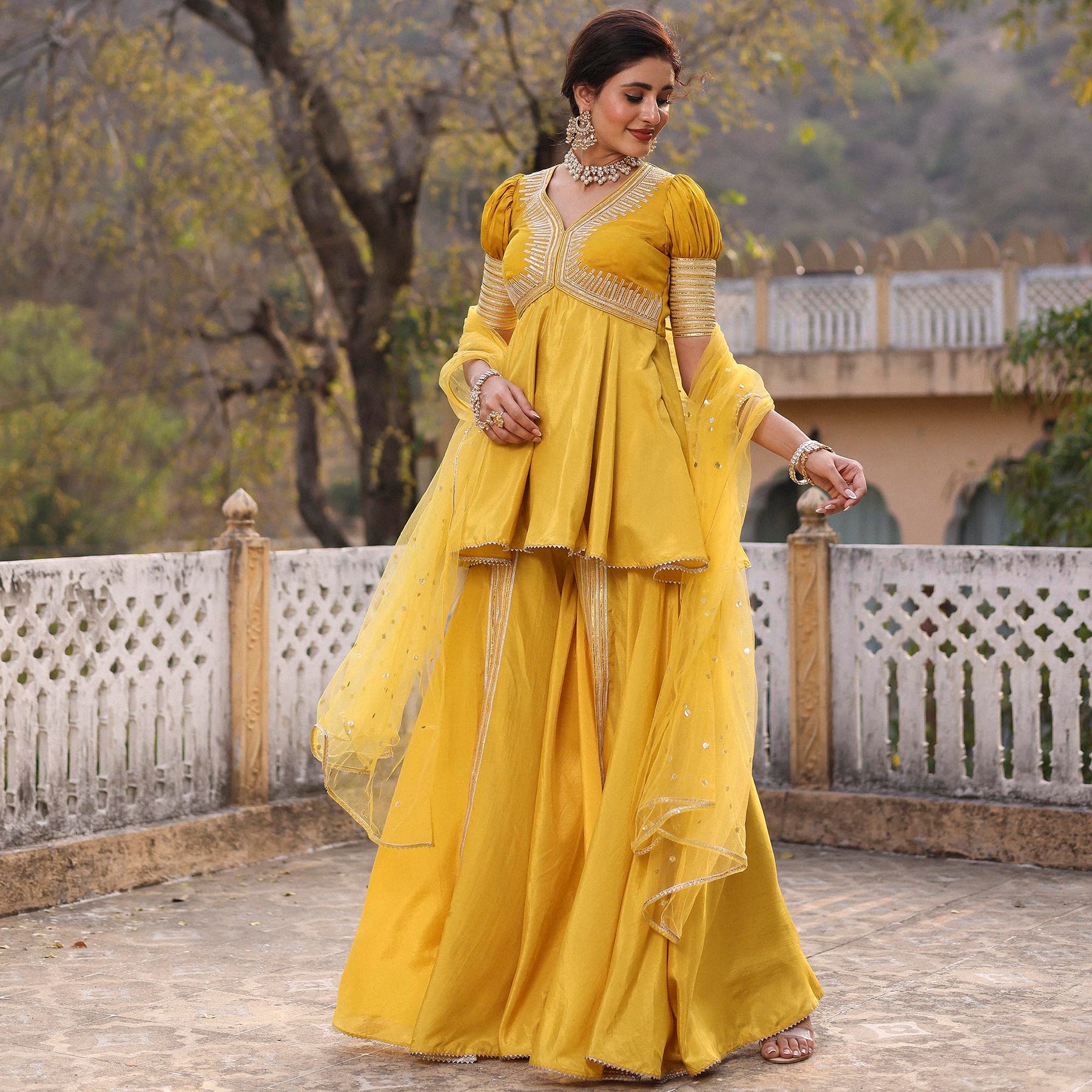 MUSTARD PEPLUM GHARARA SET