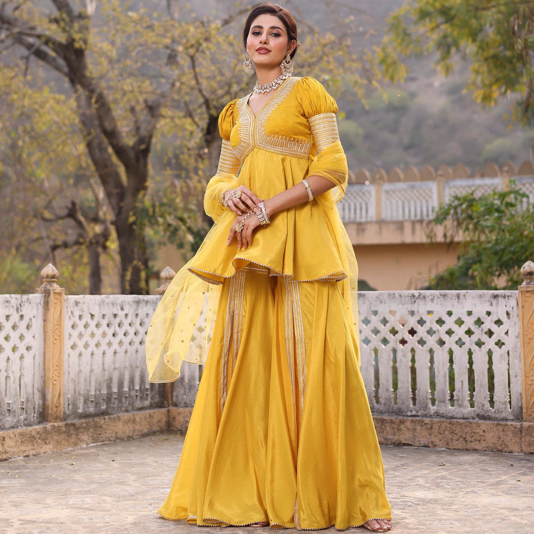 MUSTARD PEPLUM GHARARA SET