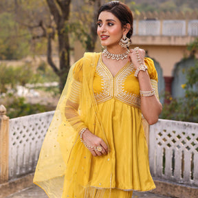 MUSTARD PEPLUM GHARARA SET