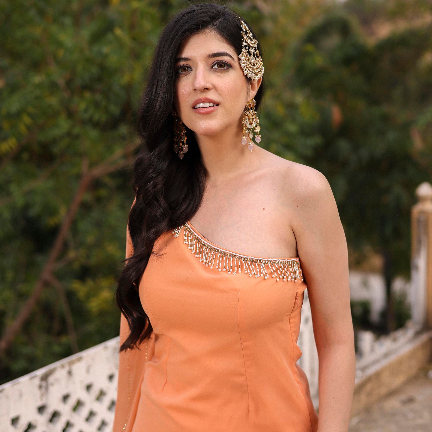 PEACH ONE SHOULDER KURTA SET