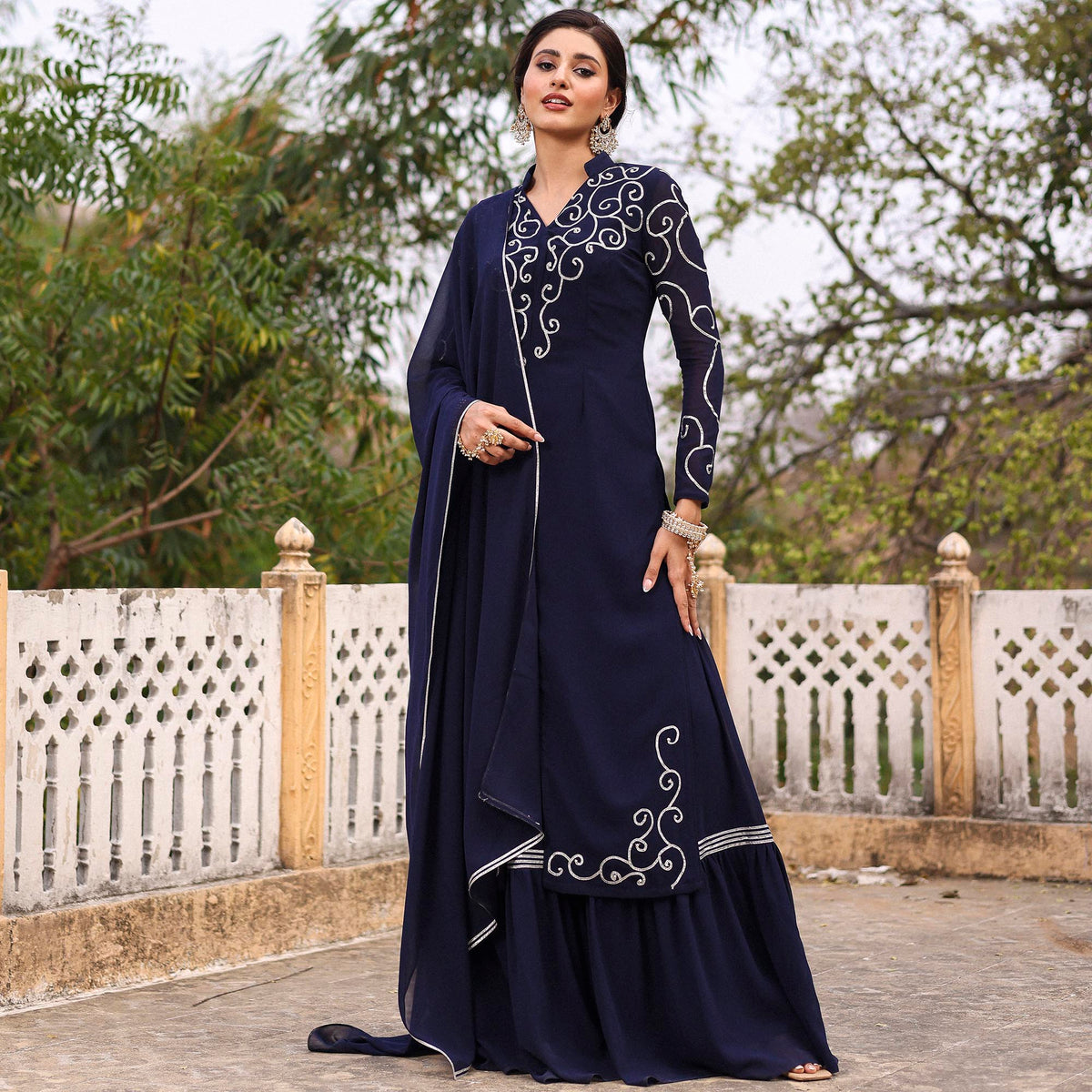 NAVY BLUE KURTA SHARARA SET