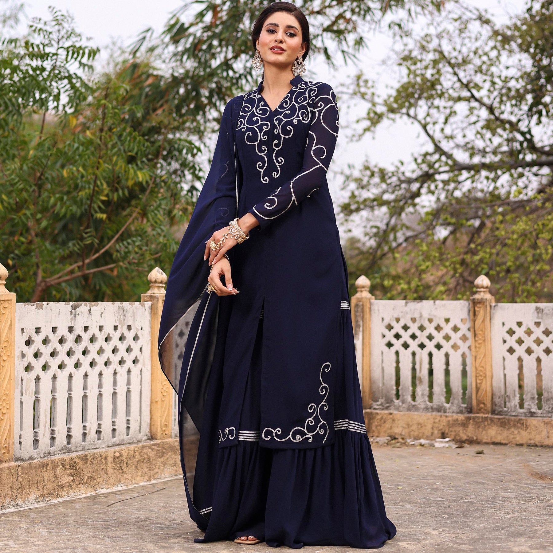 NAVY BLUE KURTA SHARARA SET