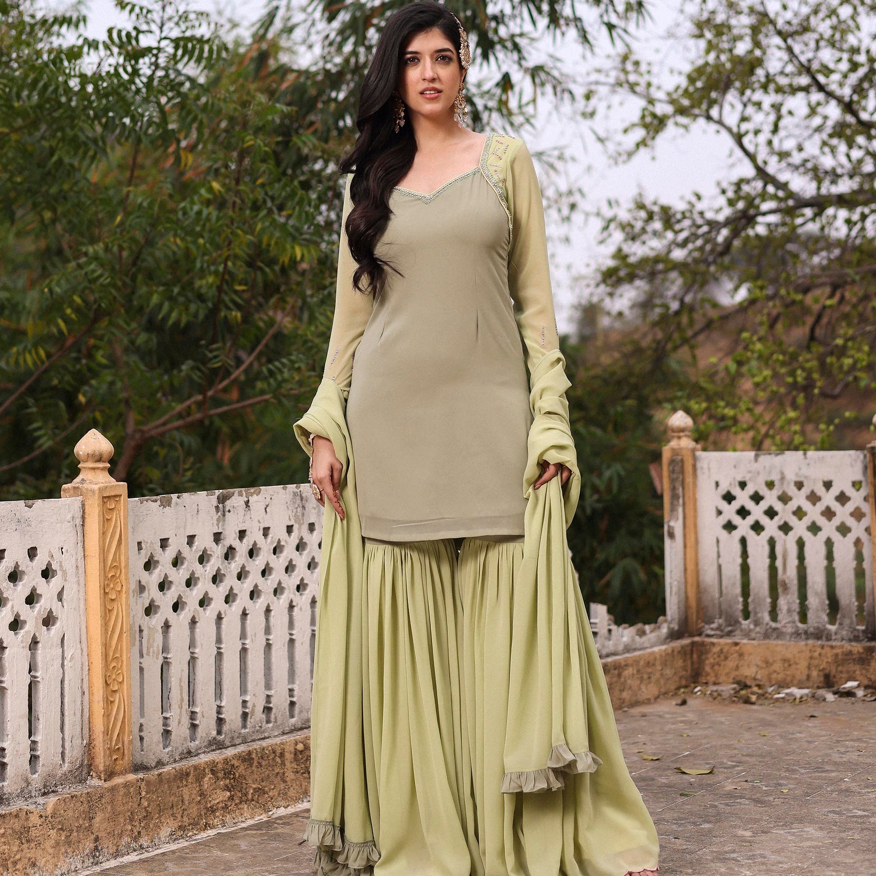 LIGHT GREEN GHARARA SET