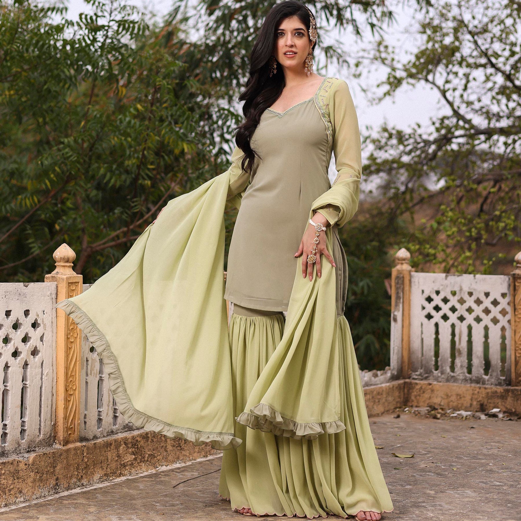 LIGHT GREEN GHARARA SET