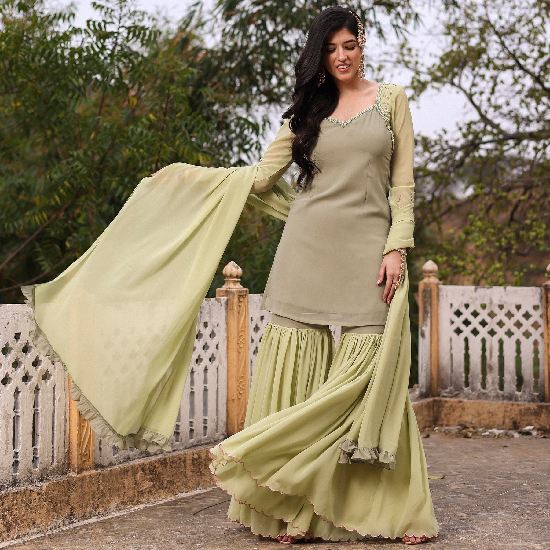 LIGHT GREEN GHARARA SET