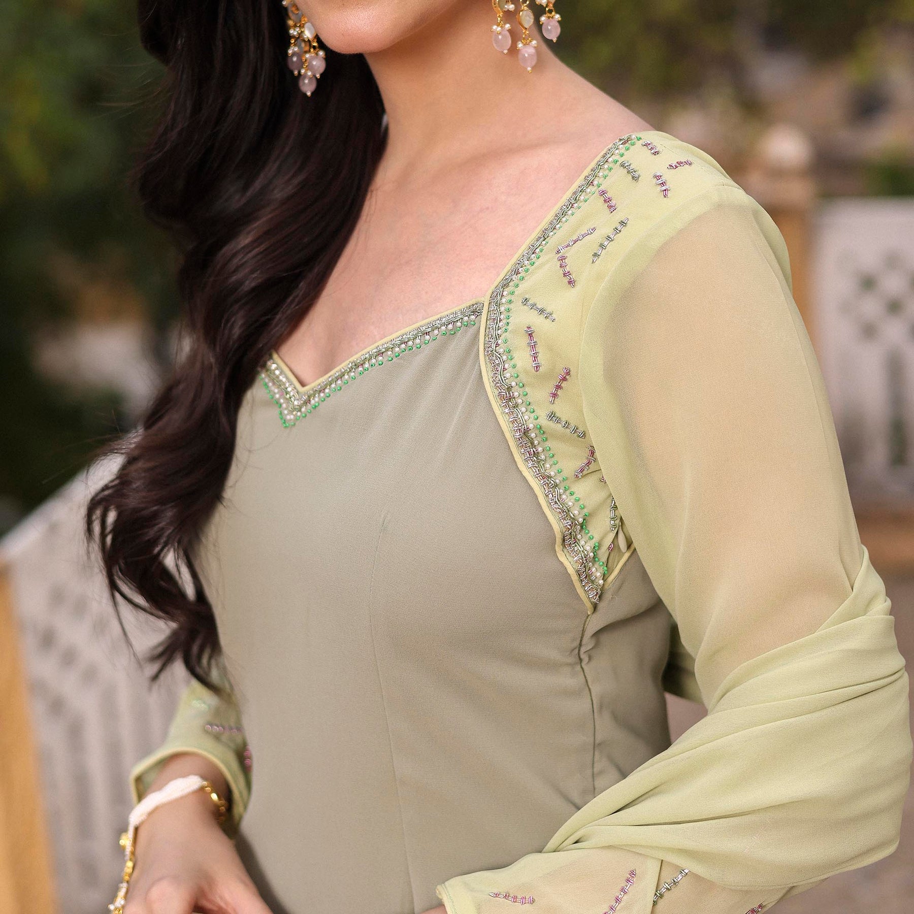 LIGHT GREEN GHARARA SET