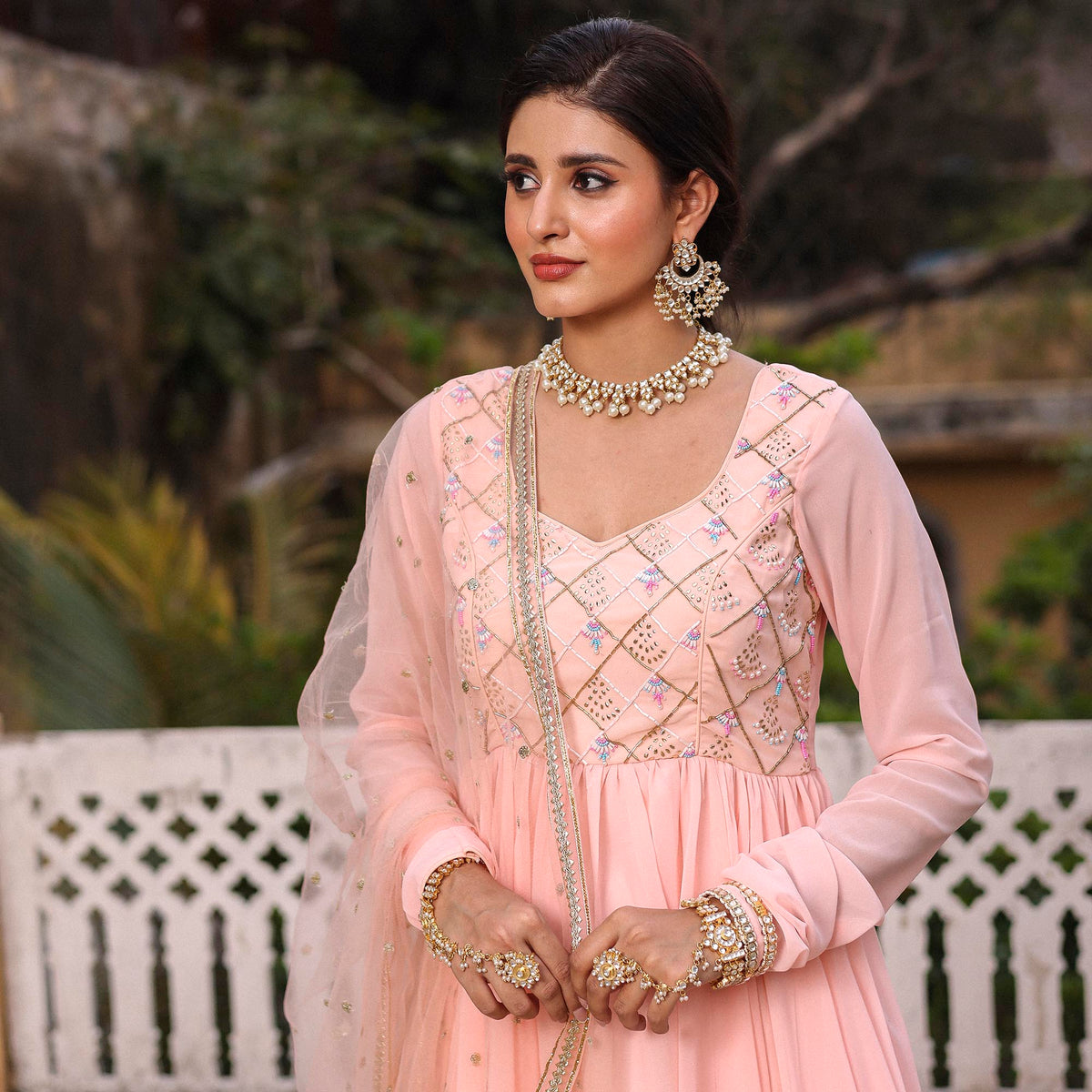 PINK MUKAISH ANARKALI SET