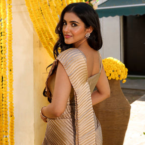 Gold Pleated Pre-Draped Saree