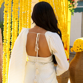 White Pleated Pre-Draped  Saree