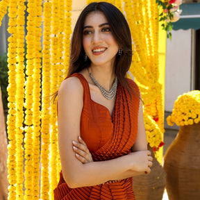 Brown Pleated Pre-Draped Saree