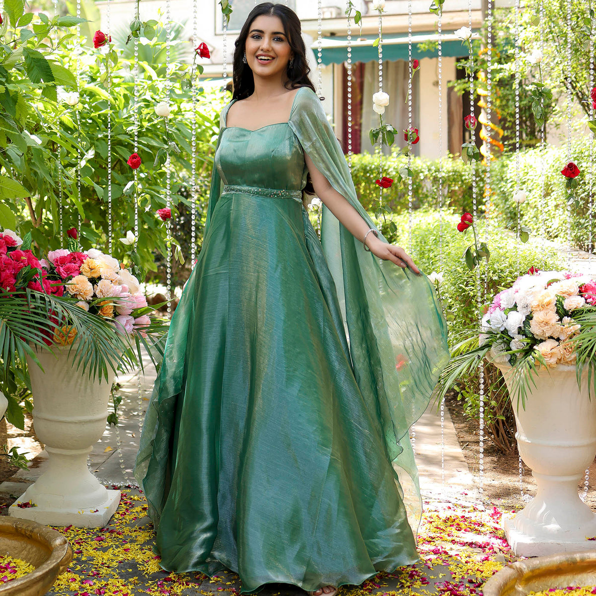 Green Embroidered Gown