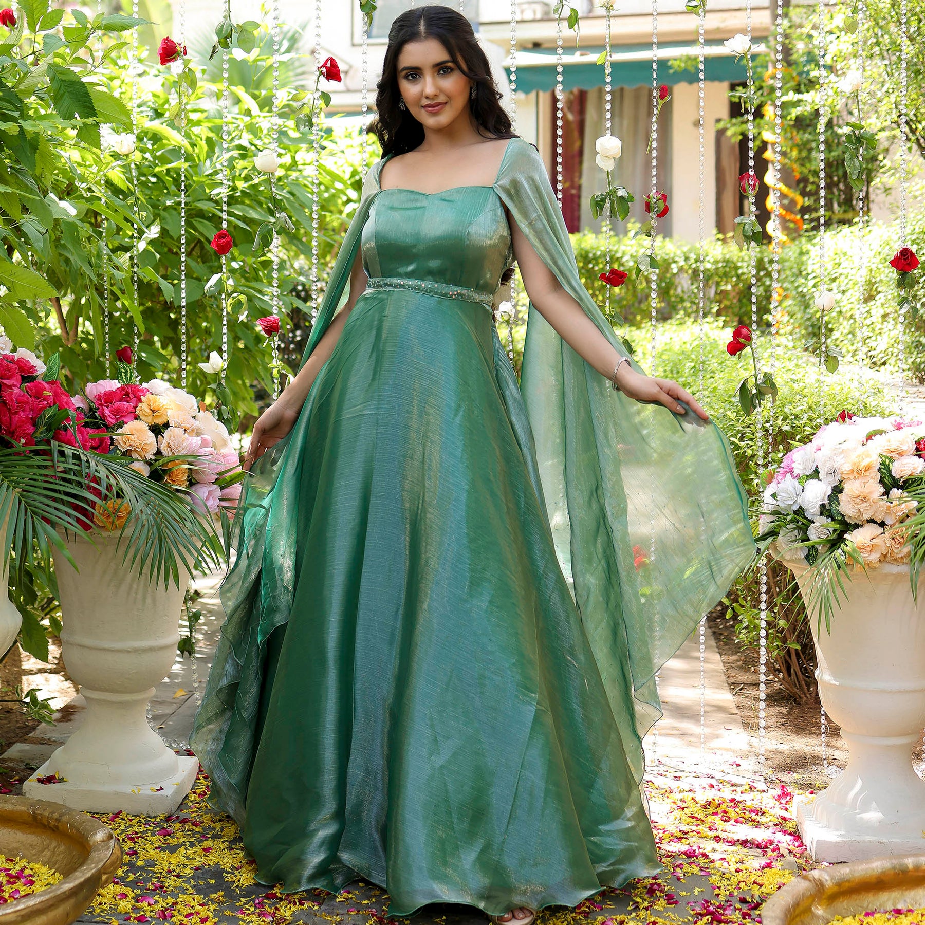 Green Embroidered Gown