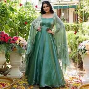 Green Embroidered Gown