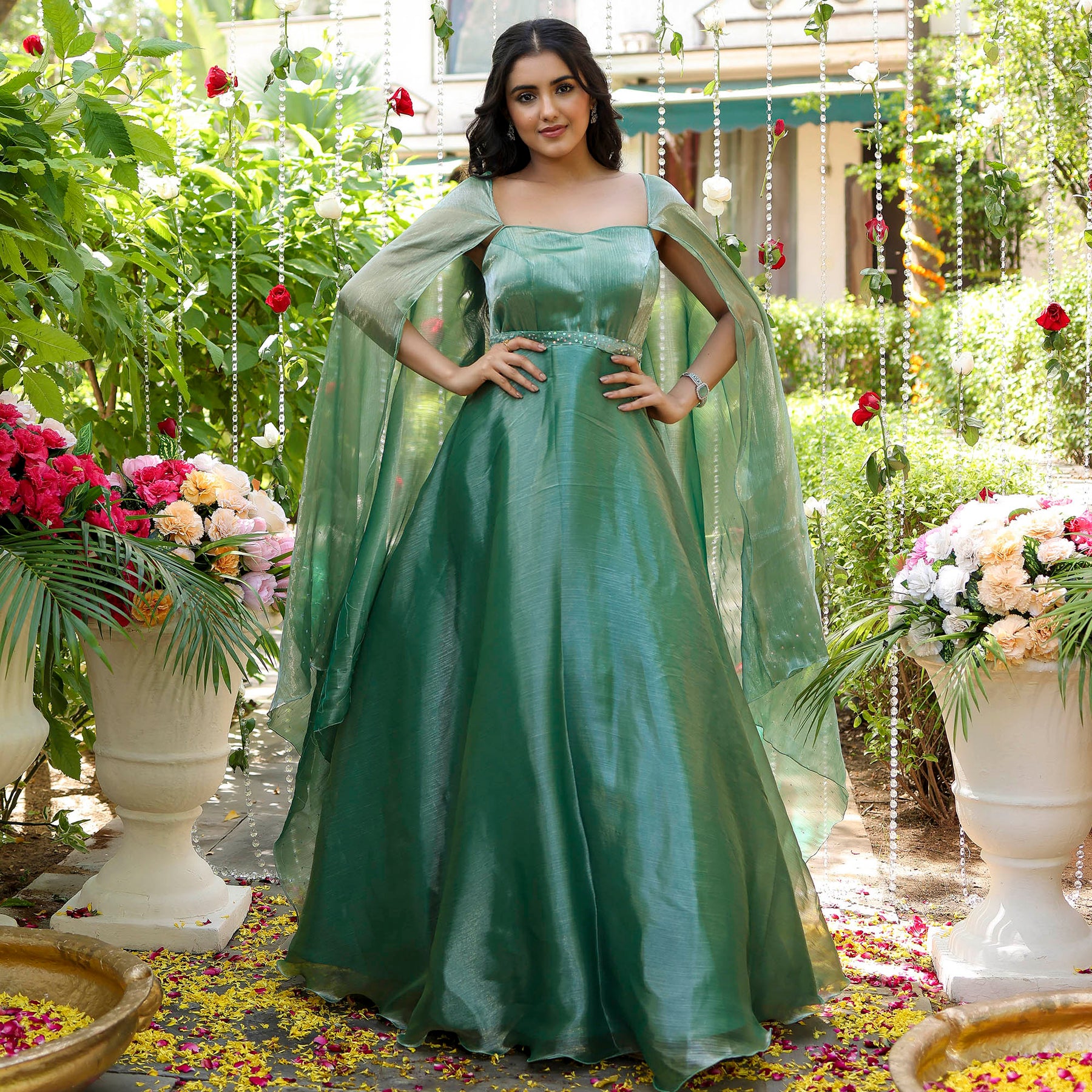 Green Embroidered Gown