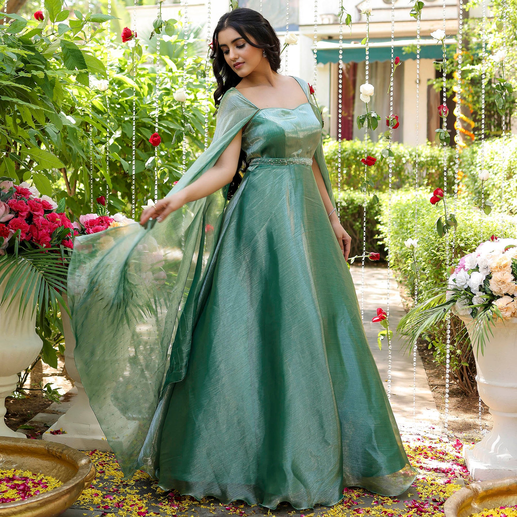 Green Embroidered Gown